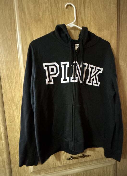 Victoria's Secret PINK Tops - Victoria's Secret PINK Black Full Zip Hoodie with White Logo Size XL